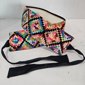 Handcrafted Vintage Multicolor Woven Waist Belt With Adjustable Black Ties
